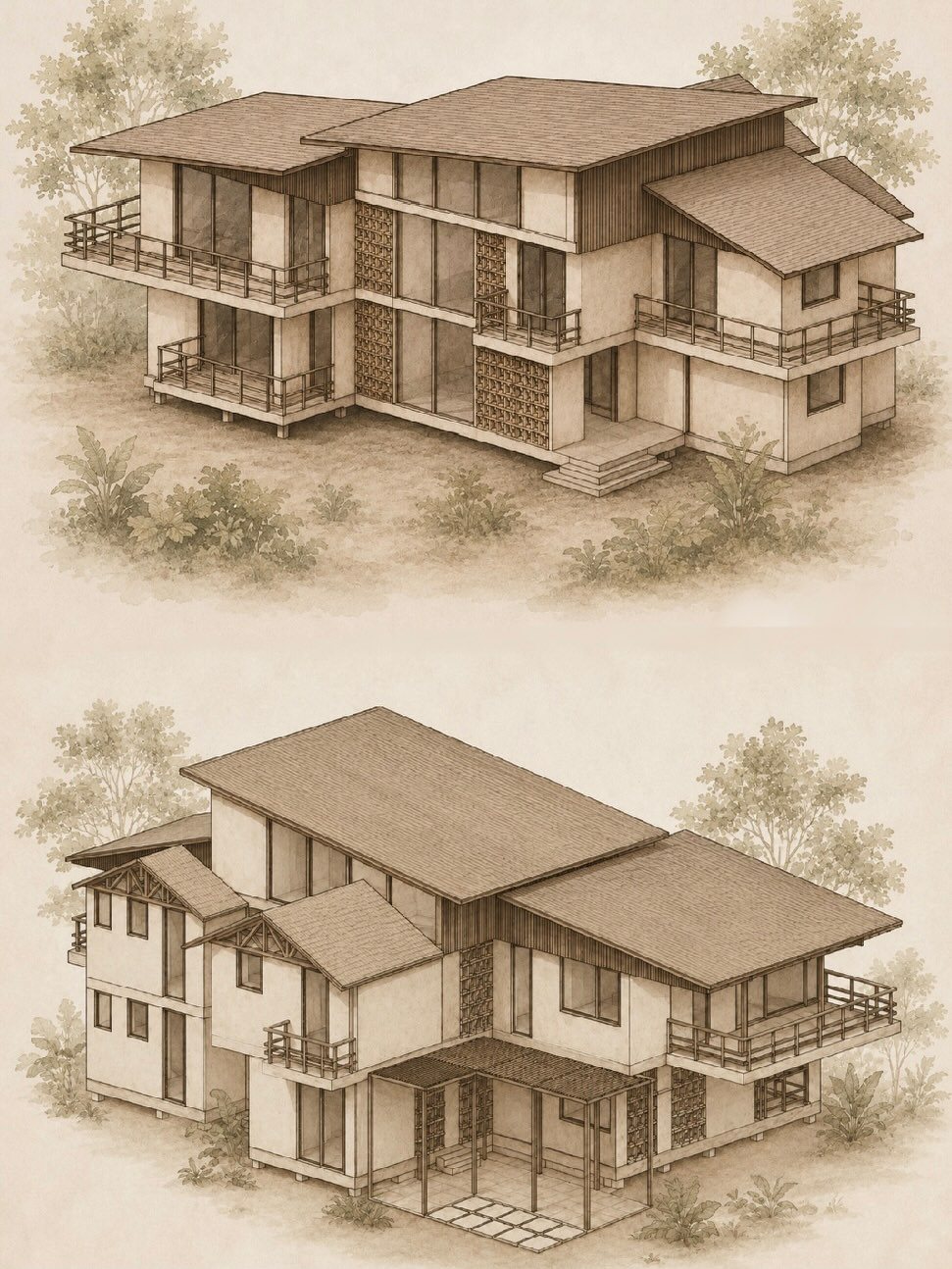 Casa Nuquí, diseño de Brunnen · Axonometrías · 1 de 2